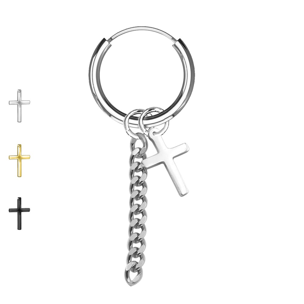 PO-118 Earring with Pendant Cross and Chain