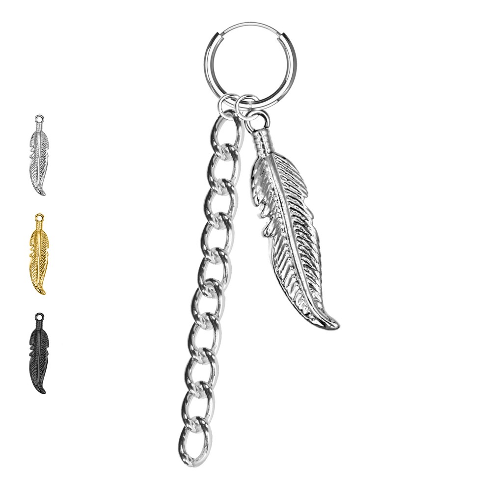 PO-119 Earring with Feather and Chain