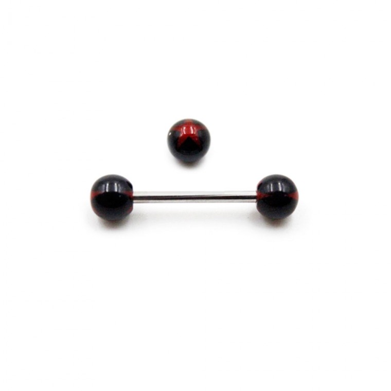 PL-019 Barbell Palline Nere con Stella Rossa PL-019 Barbell Palline Nere con Stella Rossa
