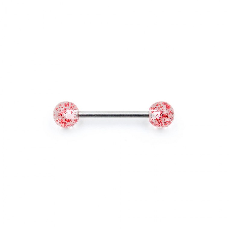 PL-022 Barbell Transparent Balls with Red Glitter