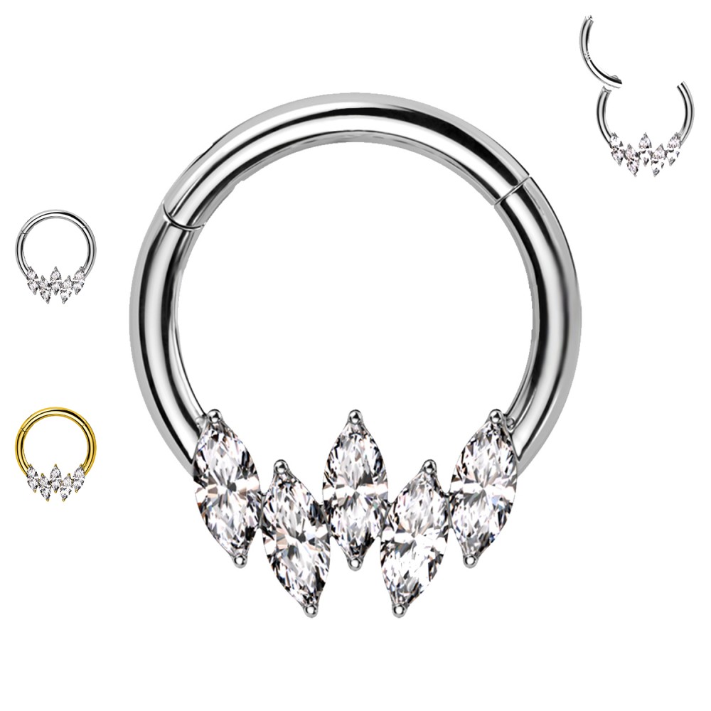 PY-135 Clicker Circle Piercing with 5 Rivière Marquise Crystals