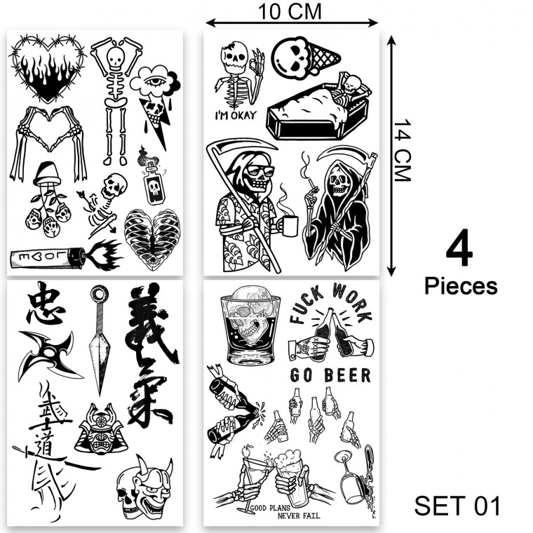 AWAKEN Tatuaggi Semi Permanente Adesivi Tatuaggi temporanei Nero 4PZ/SET AWAKEN Tatuaggi Semi Permanente Adesivi Tatuaggi temporanei Nero 4PZ/SET