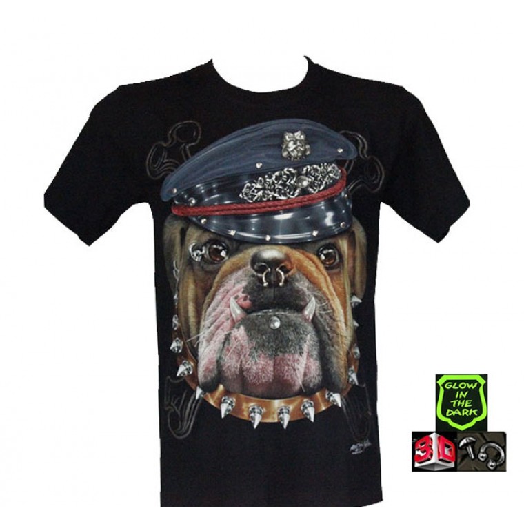 3D-045 Rock Chang Maglietta Effetto 3D e Nottilucente Cane con Piercing