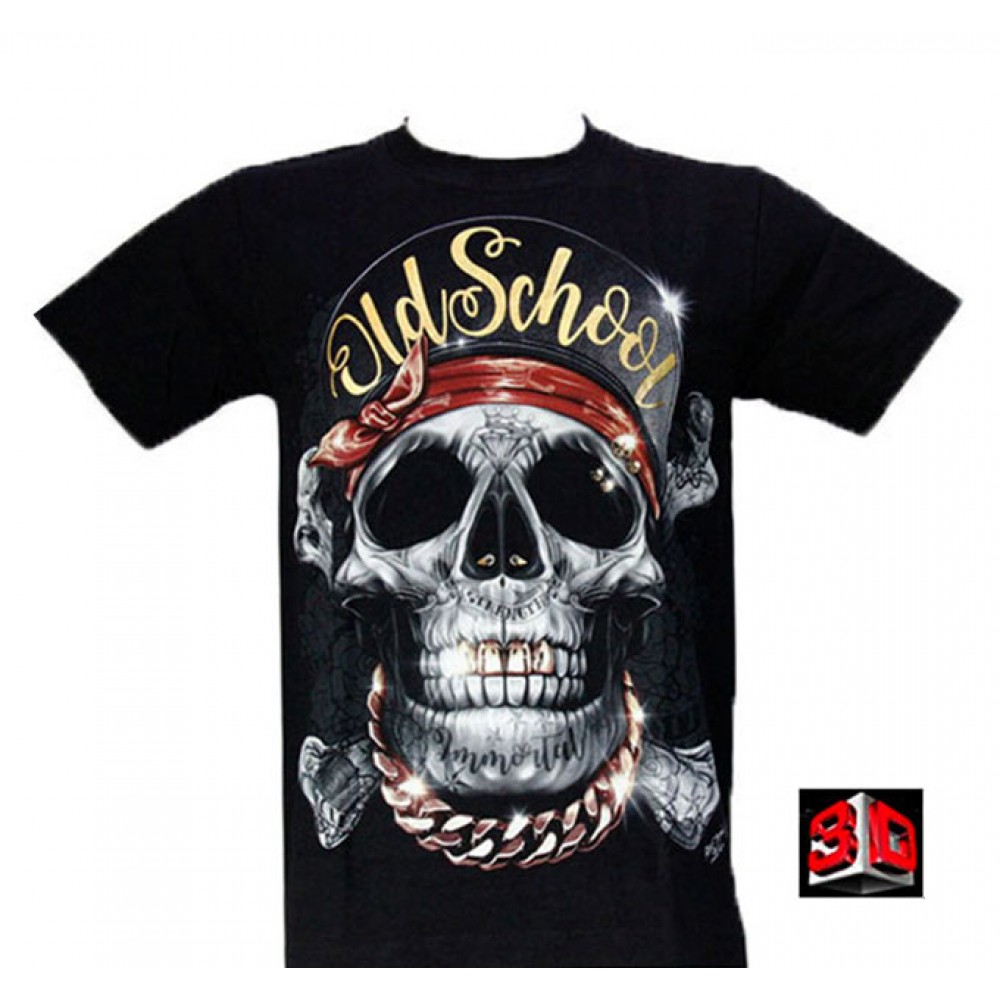 3D-089 Rock Chang T-shirt Old School Pirate Skull Effect 3D and Noctilucent