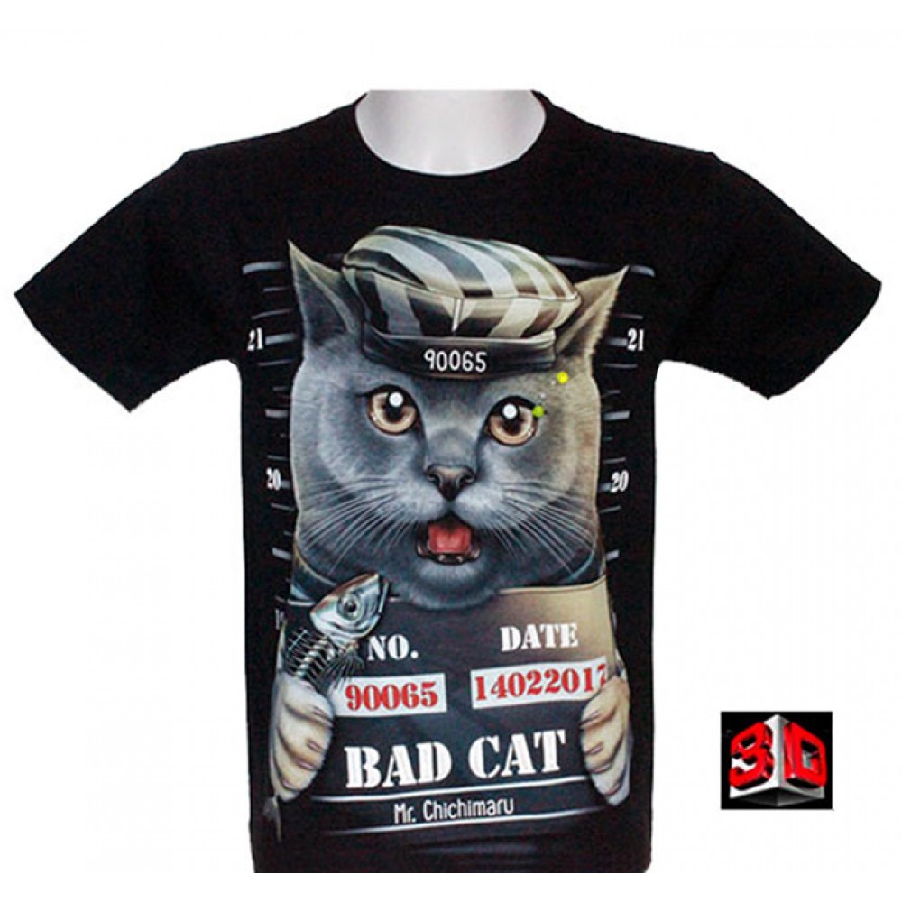 3D-102 Rock Chang Maglietta Gatto Effetto 3D e Nottilucente con Piercing