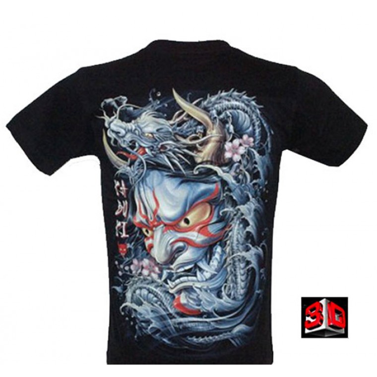 3D-103 Rock Chang Maglietta Effetto 3D Nottilucente Drago e Demone con Piercing 