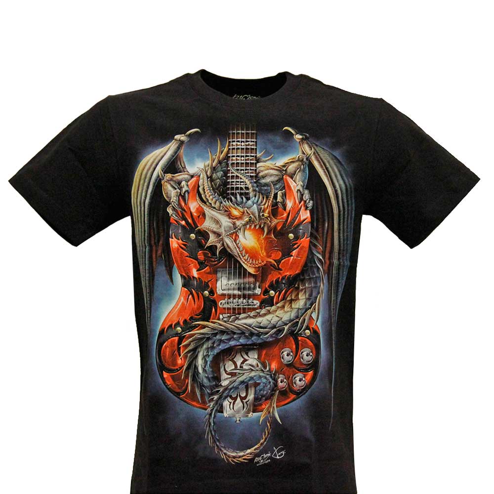 3D-123 Rock Chang T-shirt Dragon and Guitar Effect 3D and Noctilucent with Piercing