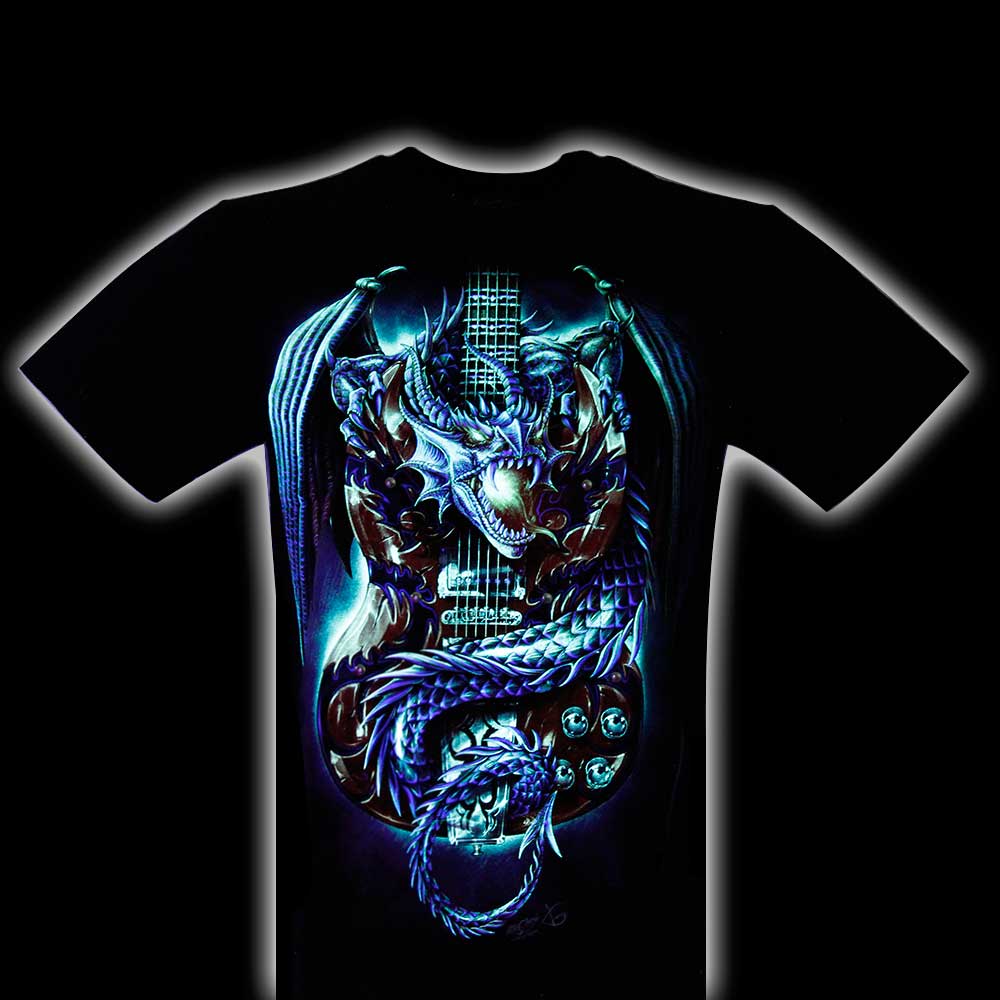 3D-123 Rock Chang T-shirt Dragon and Guitar Effect 3D and Noctilucent with Piercing