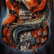 3D-123 Rock Chang T-shirt Dragon and Guitar Effect 3D and Noctilucent with Piercing