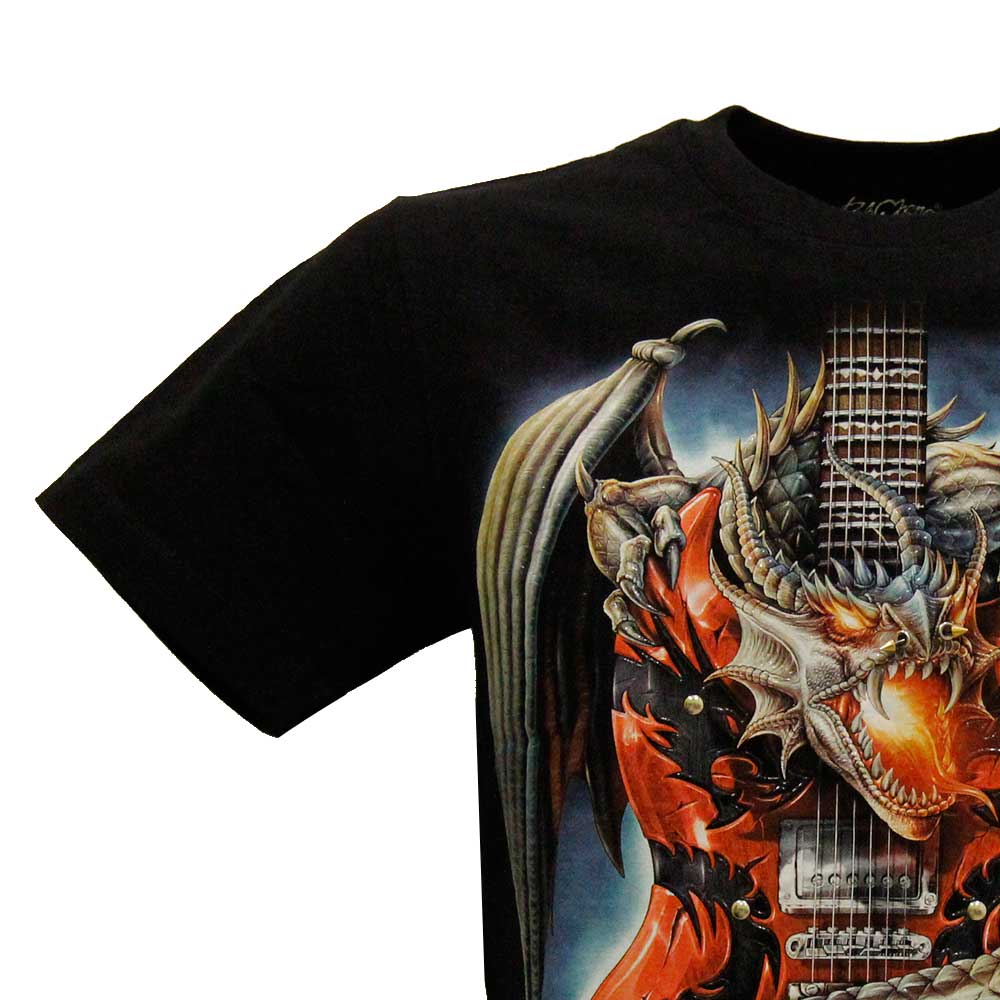 3D-123 Rock Chang T-shirt Dragon and Guitar Effect 3D and Noctilucent with Piercing