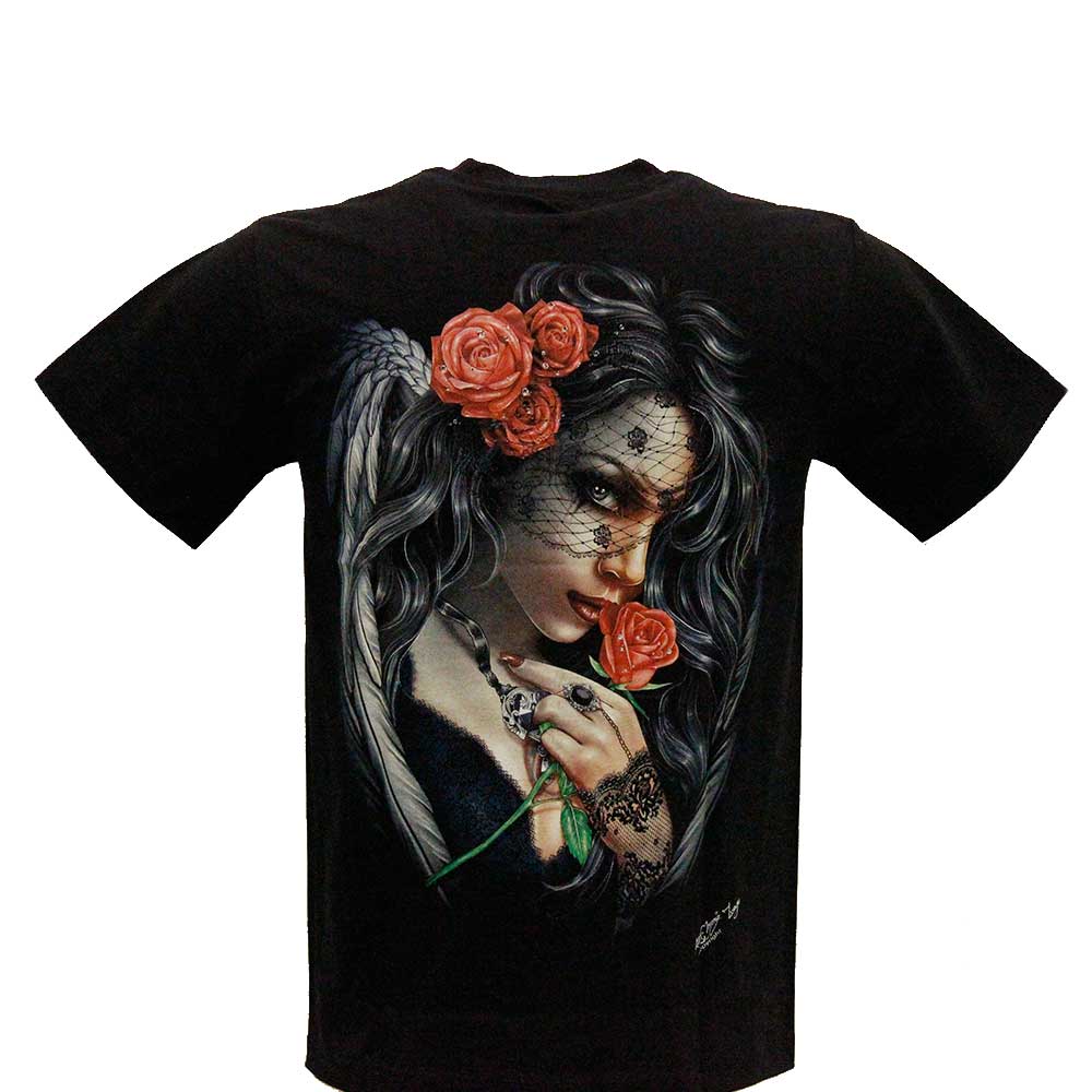 3D-126 Rock Chang T-shirt Beauty and Roses Effect 3D and Noctilucent with Piercing