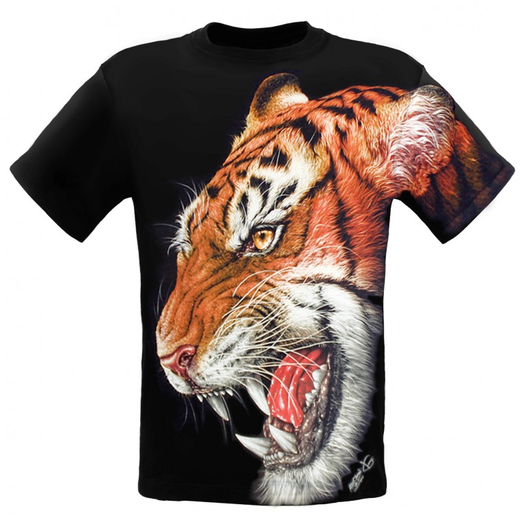 3D-130 Rock Chang Maglietta Tigre Effetto 3D e Nottilucente con Cristallo