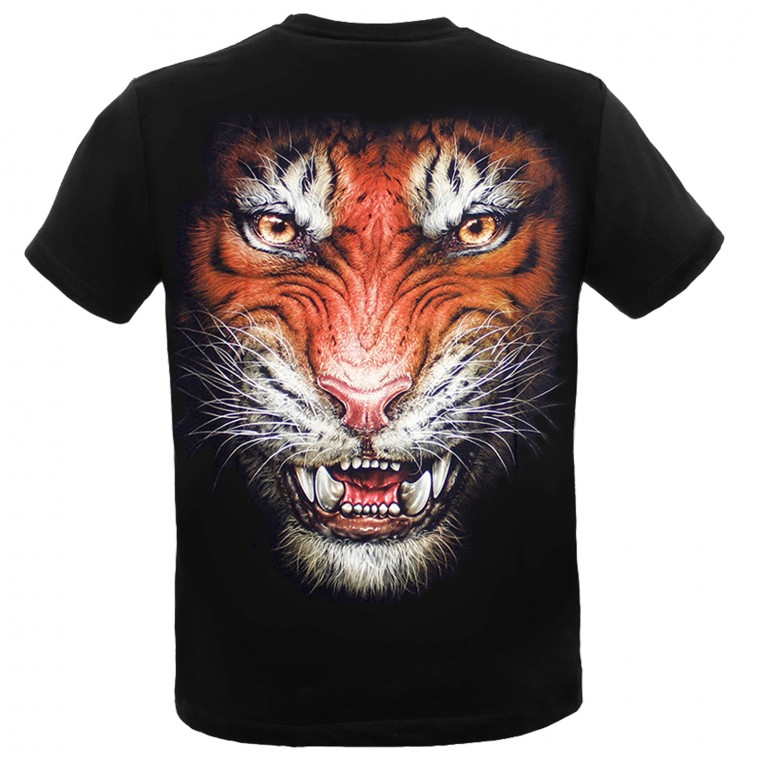 3D-130 Rock Chang Maglietta Tigre Effetto 3D e Nottilucente con Cristallo