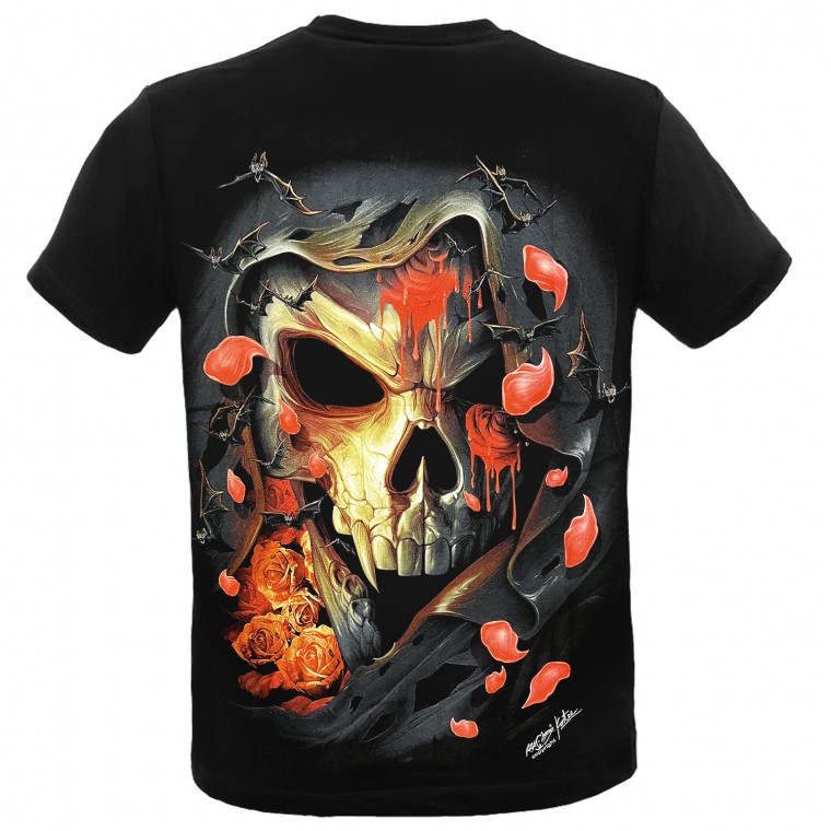 3D-173 Rock Chang T-shirt Effect 3D and Noctilucent  Skull with Rose