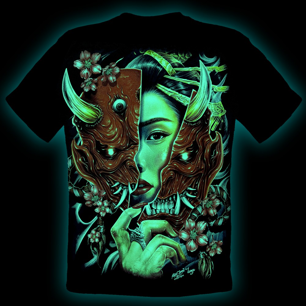 3D-175 Rock Chang T-shirt Effect 3D and Noctilucent Japanese Geisha with Piercing