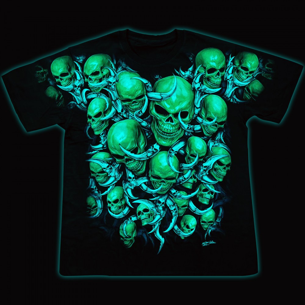 F-HD-075 Rock Chang T-shirt Green Skulls