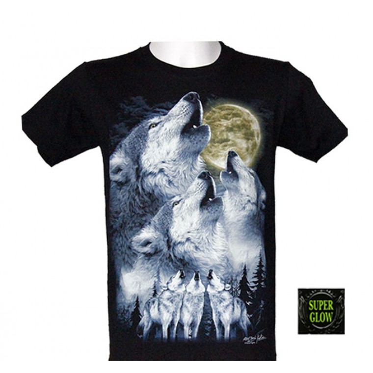 GR-674 Rock Chang T-shirt Noctilucent Wolves and Moon