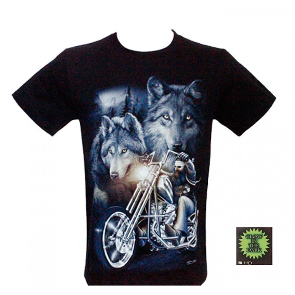 HD-088 Rock Chang T-shirt HD Motorciclist and Wolves