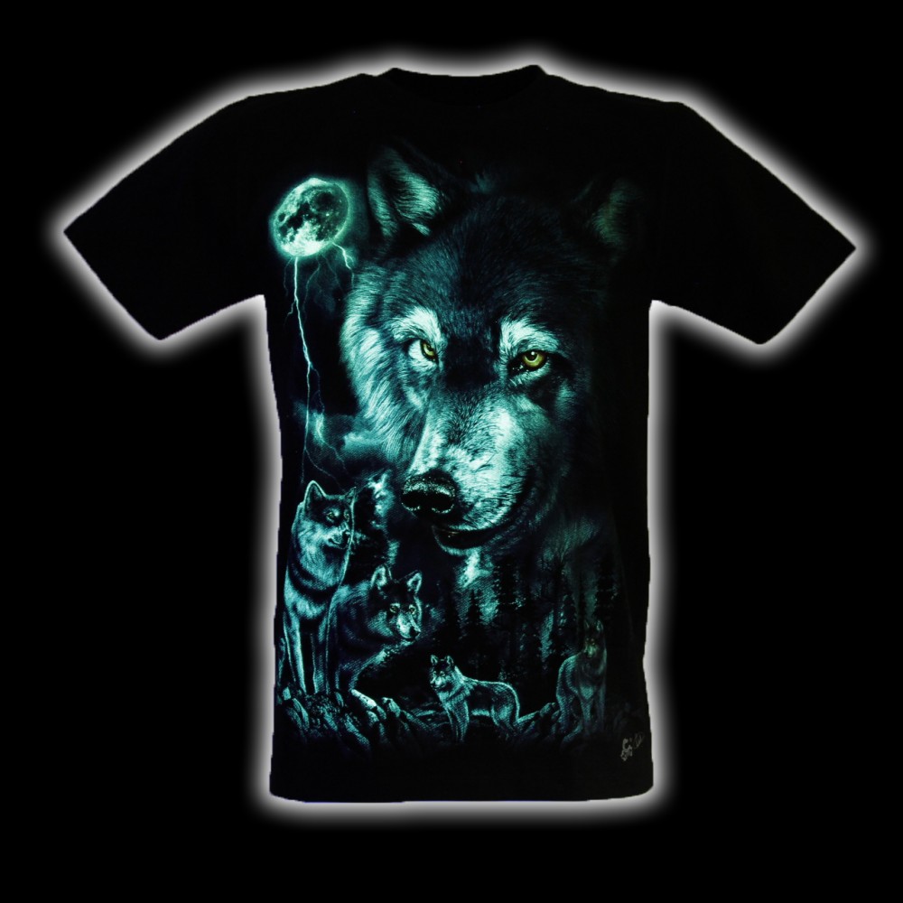 MA-494 Caballo T-shirt Noctilucent Wolves with the Full Moon