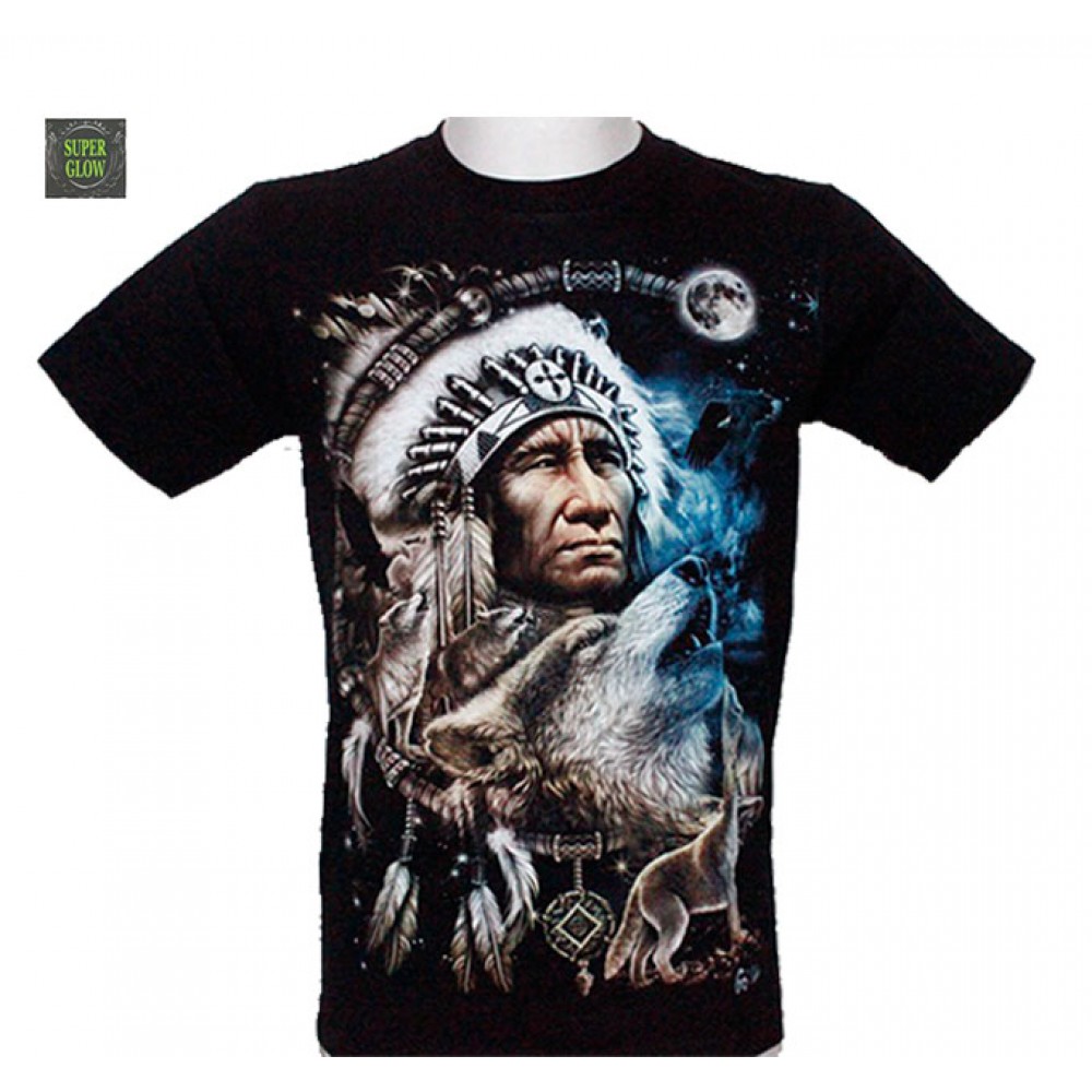 MF-002  Caballo T-shirt Native American with Wolf