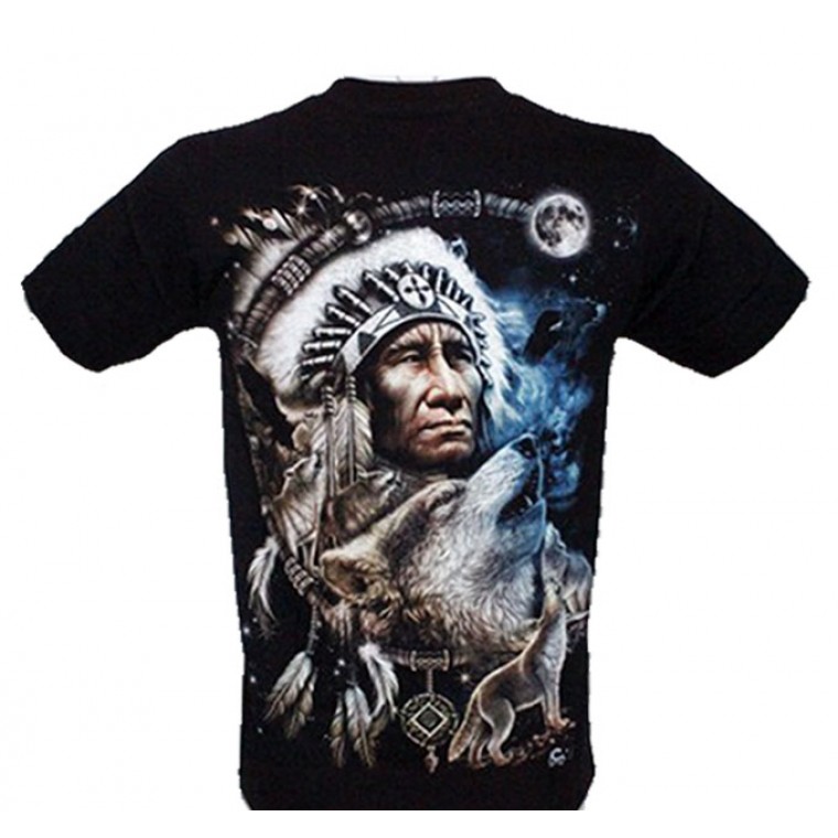 MF-002  Caballo T-shirt Native American with Wolf