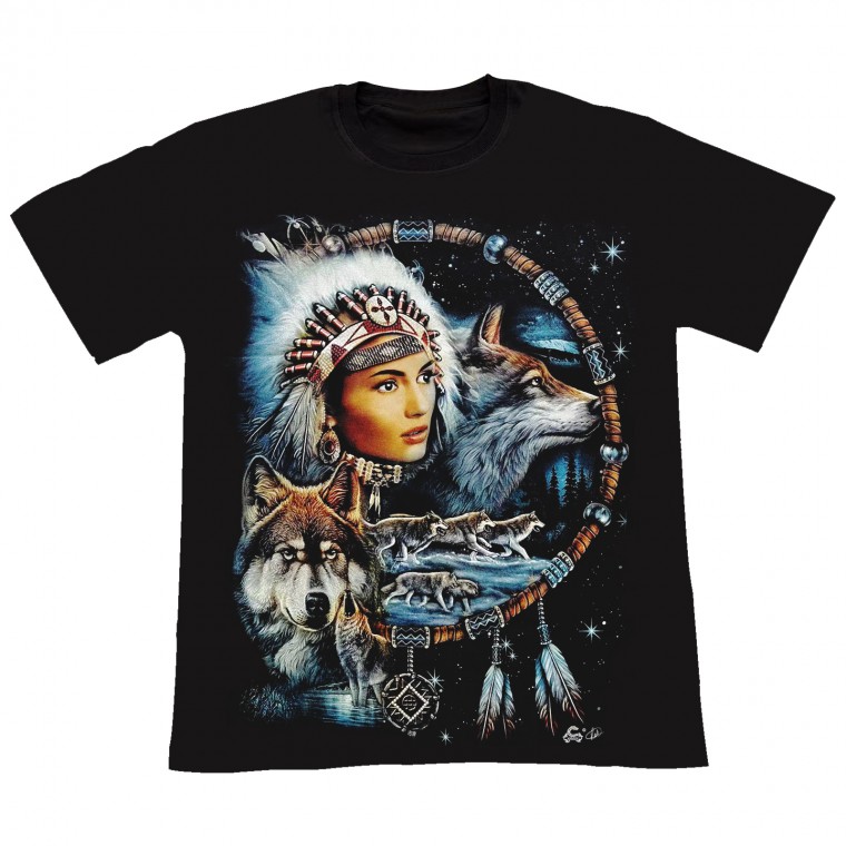 MF-017 Caballo T-shirt Native Americans and Wolves