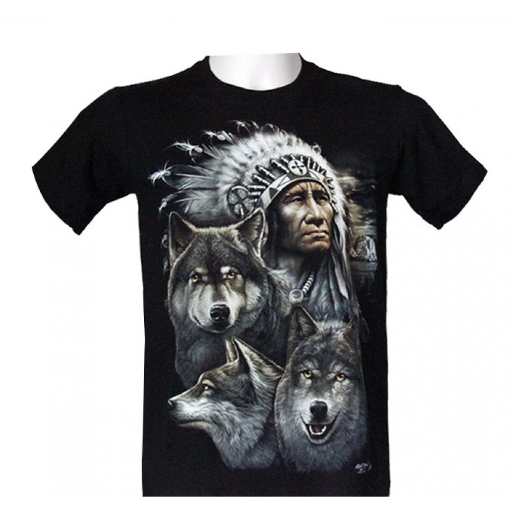 R-662 Rock Chang T-shirt Noctilucent Native American and Wolves
