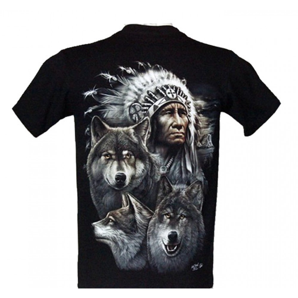 R-662 Rock Chang T-shirt Noctilucent Native American and Wolves