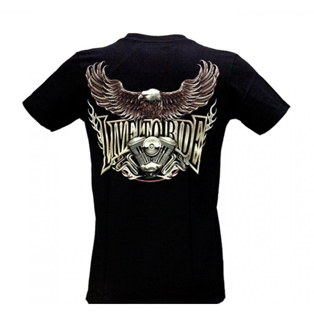 4395 Rock Eagle T-shirt Motorcycle with Golden Eagle