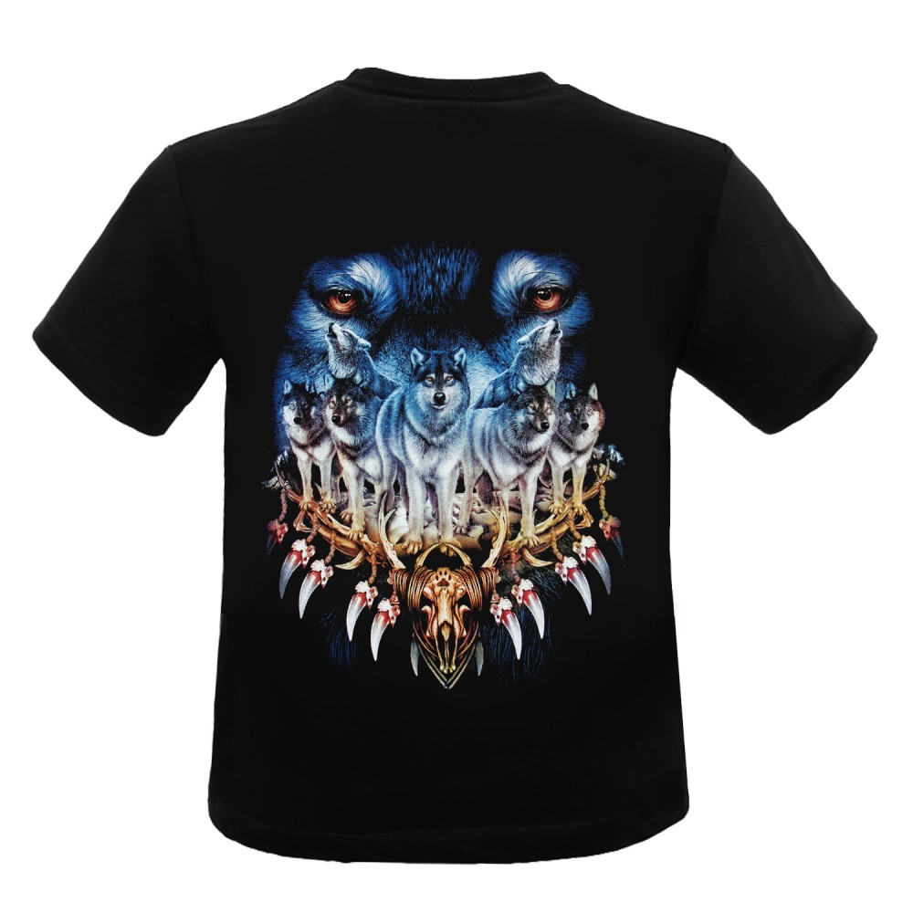 KA-226 Child T-Shirt Noctilucent Wolf Print with wolf tooth necklace