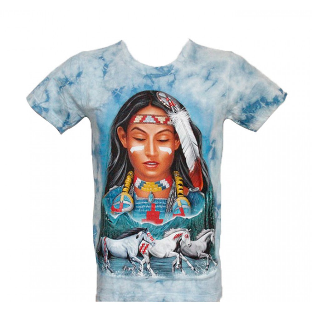 TD-190 T-shirt Tie-Dye Indian Girl with Horses