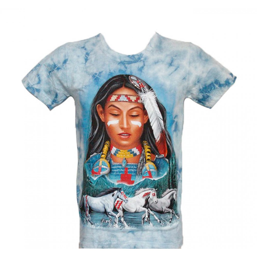 TD-190 T-shirt Tie-Dye Indian Girl with Horses TD-190 T-shirt Tie-Dye Indian Girl with Horses