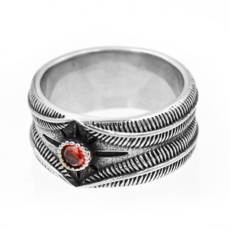 A-610 Feathers and red crystal ring