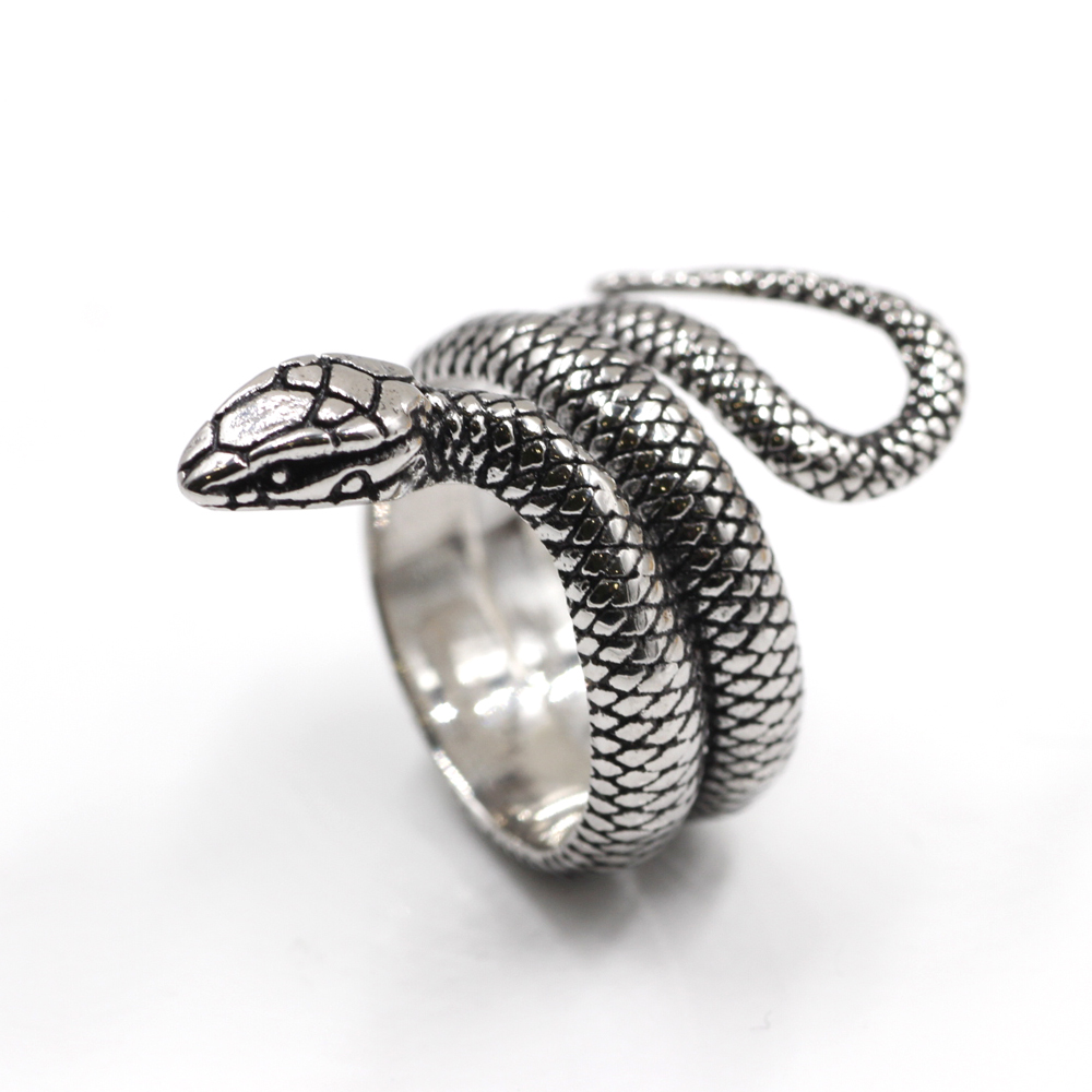 Ouceanwin 2 pezzi anello punk argento nero vintage anello aperto anello a serpente regolabile acciaio inossidabile anello gotico Snake dito anello gioielli per uomo donna unisex 