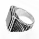 A-477 Steel Ring with Rectangle Black Gem