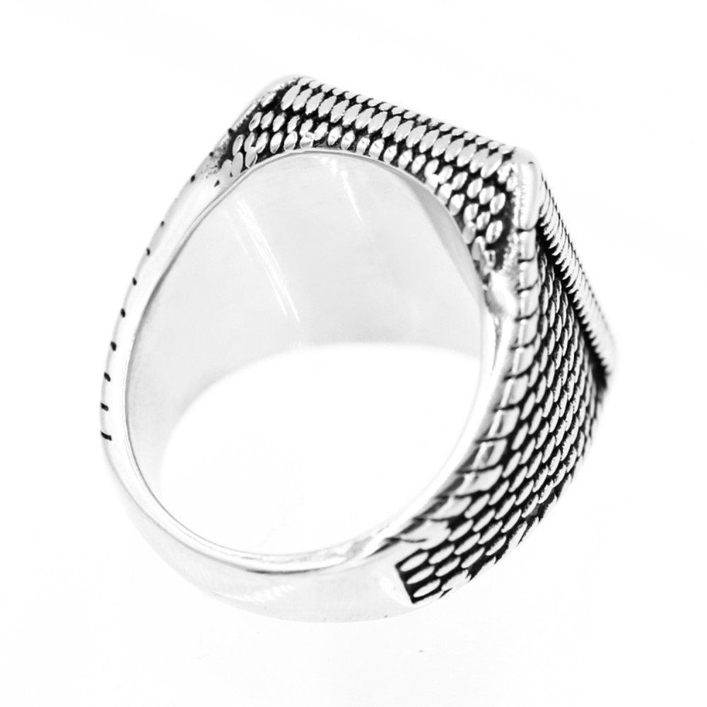 A-477 Steel Ring with Rectangle Black Gem