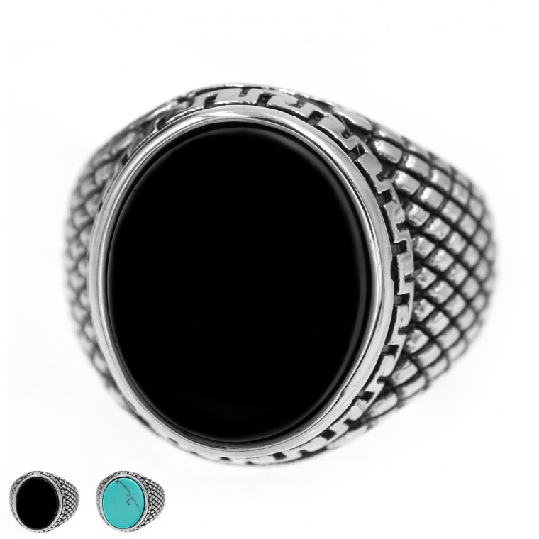 A-492 Steel Ring with Oval Gem