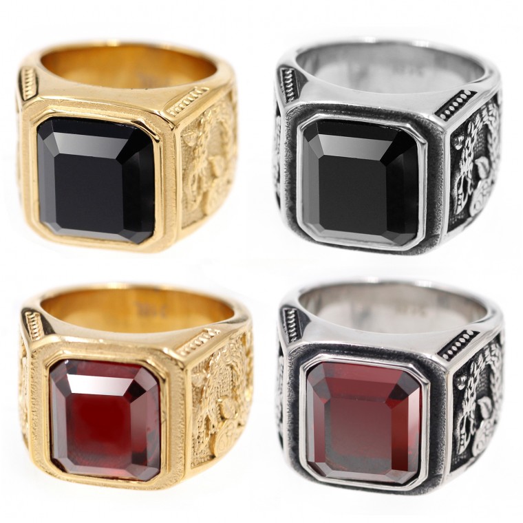 A-493 Steel Ring with Square Gem