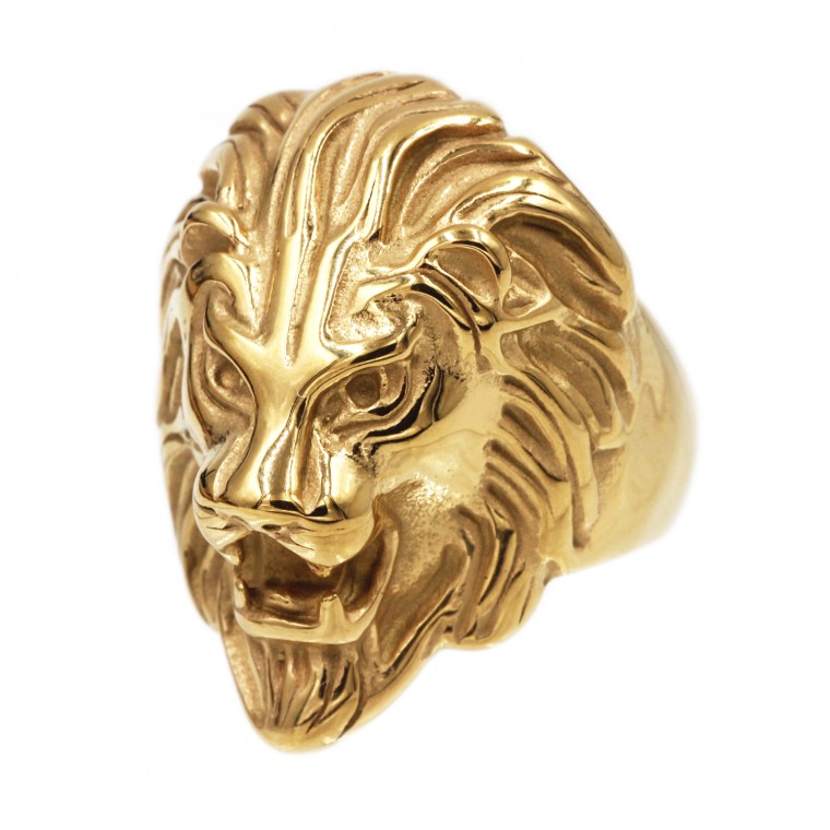 A-496 Steel Ring Lion Gold