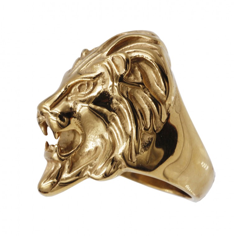 A-496 Steel Ring Lion Gold