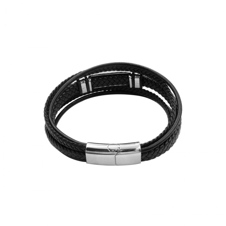 B-112 Man Bracelet in Leather and Steel