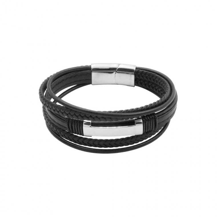 B-113 Man Bracelet in Leather and Steel