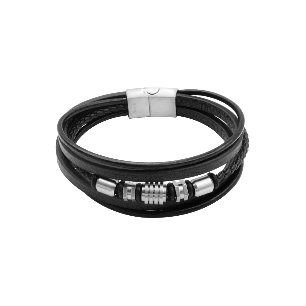 B-114 Man Bracelet in Leather and Steel