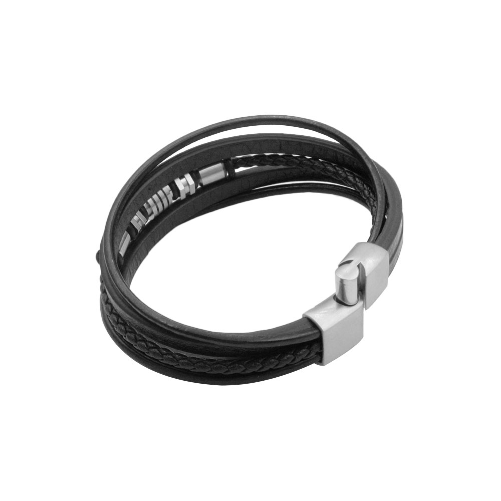 B-114 Man Bracelet in Leather and Steel