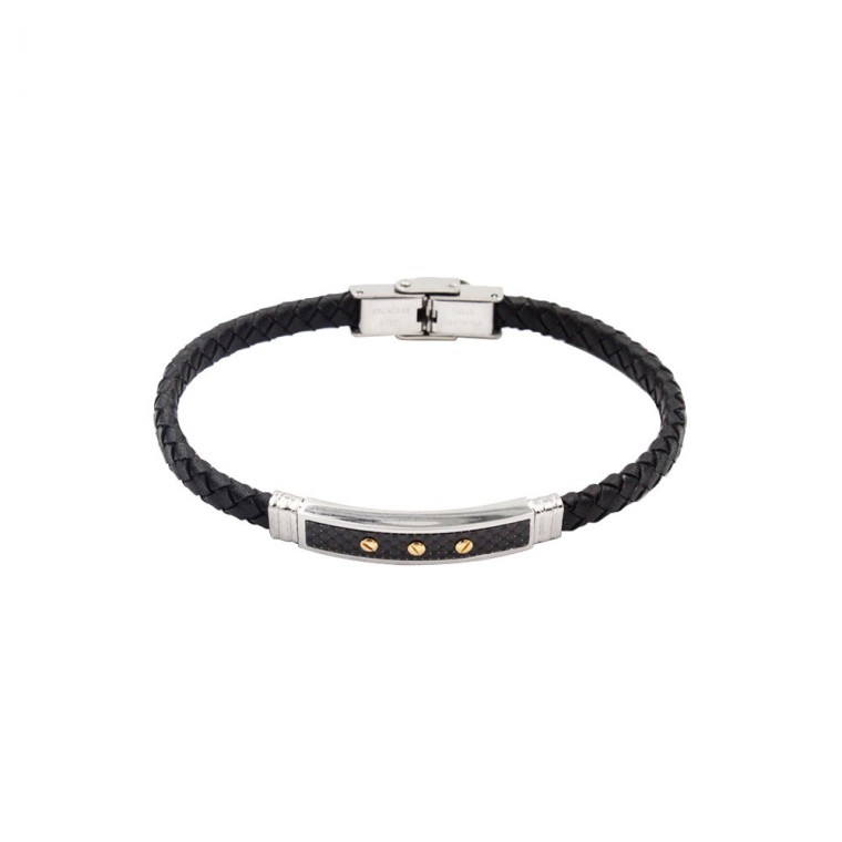 B-143 Man Bracelet in Leather and Steel