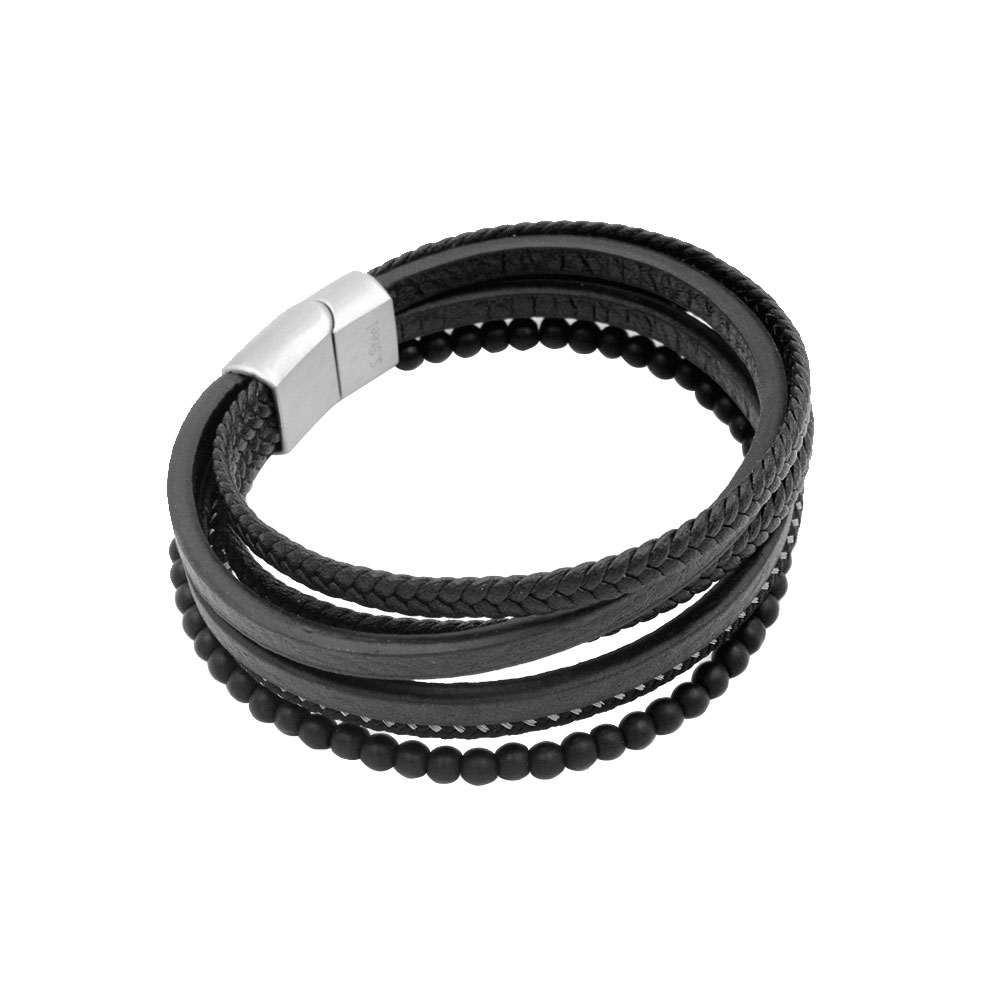 BRACELET IN BLACK LEATHER AND STEEL