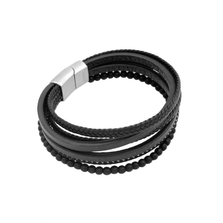 BRACELET IN BLACK LEATHER AND STEEL