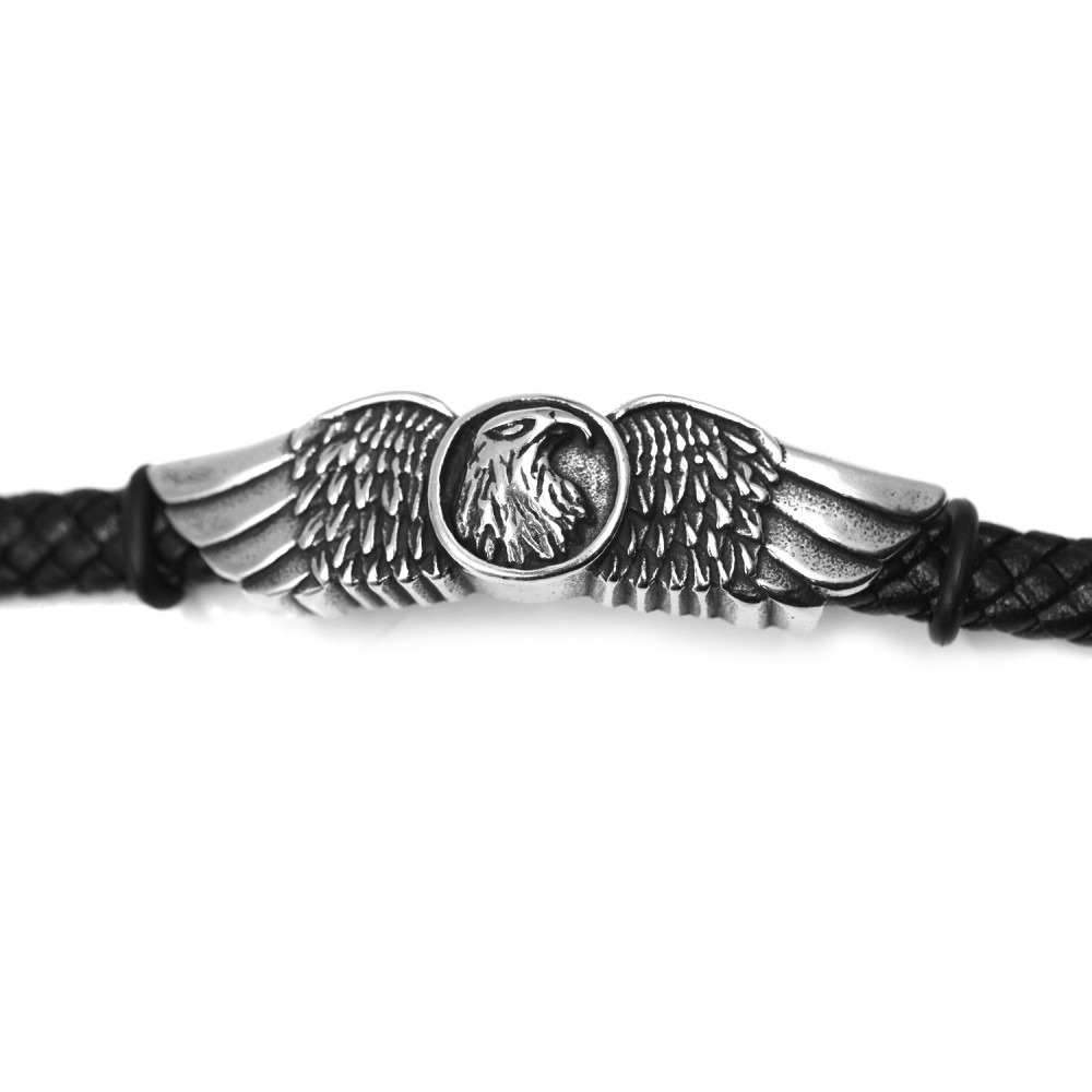 Man Bracelet Eagle in Leather and Steel