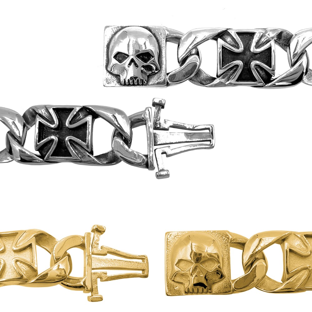 B-172 Steel Bracelet with Cross and Skull