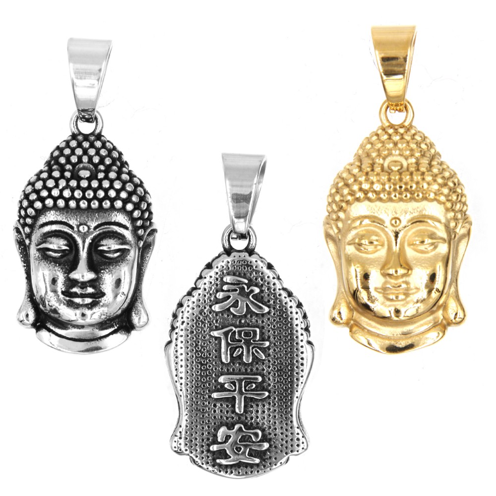 Q-124 Steel Pendant Head of Buddha with Engraving